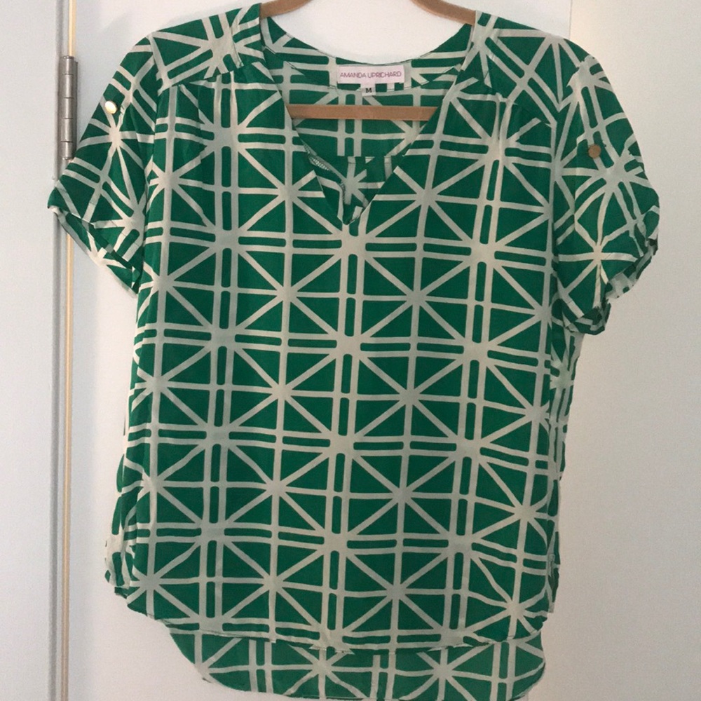 Amanda Uprichard - Green and White Silk Top